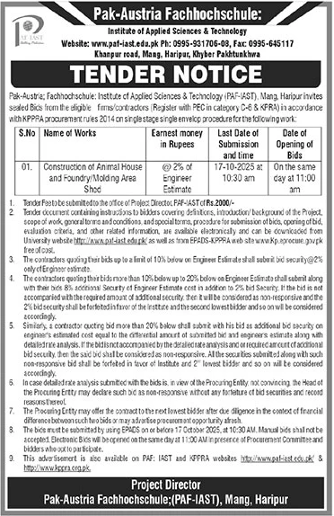 Pak Austria Fachhochschule Haripur Tender Notice